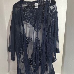 Time and tru navy blue sheer lace kimono swimsuit cover up size 2x/3X